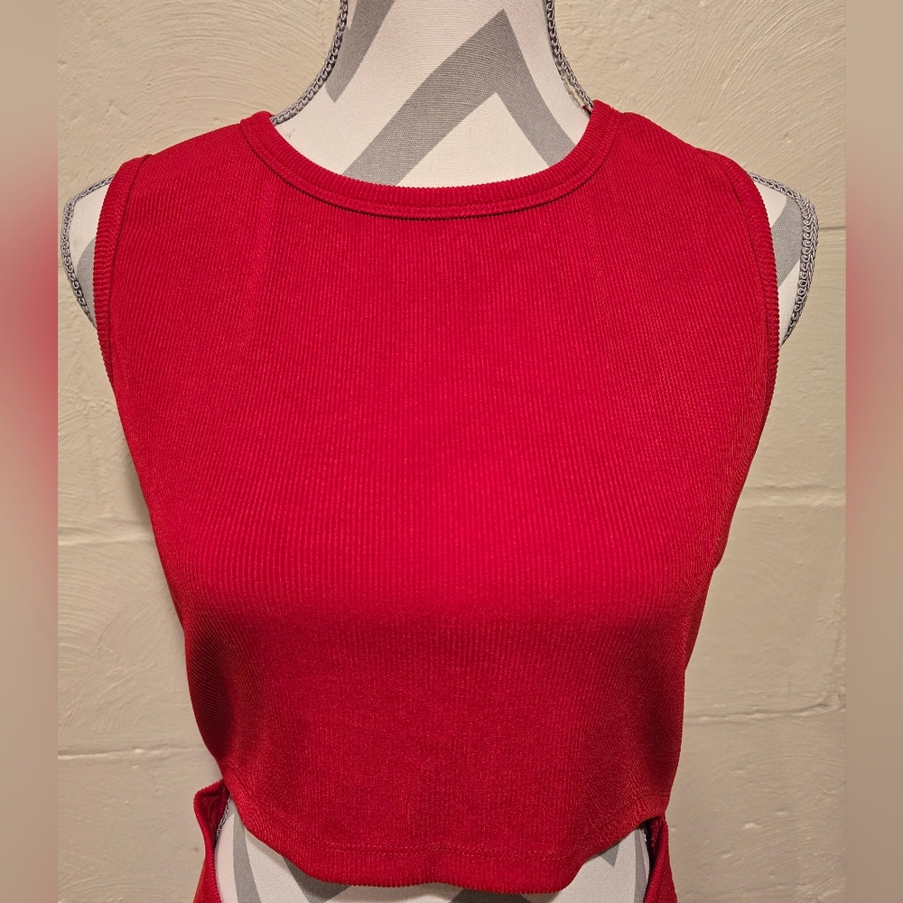 PrettyGarden Dress Womens Large Midi Red Bodycon Dress Sleeveless Knit Cutout. - Picture 2 of 11